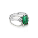 1.54 Carat Green Emerald And Diamond White Gold Ring