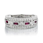 18KT White Gold Alternating Ruby And Diamond Wide Band