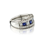 Blue Sapphire, Brilliant Cut & Baguette Cut Diamond Platinum Band