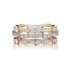 Tri-Colour Gold And Round Brilliant Cut Diamonds 3/4 Way Ring