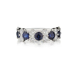 Blue Sapphire And Round Brilliant Cut DIamond 3/4 Way Around WG Band