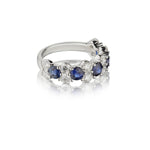 Blue Sapphire And Round Brilliant Cut DIamond 3/4 Way Around WG Band