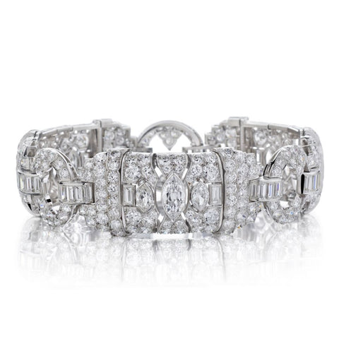 Art Deco Platinum 25.00 Carat Total Mixed Cut Diamond Bracelet