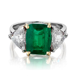 2.70 Green Emerald And Trillium Cut Diamond Plat Ring