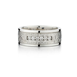 Men's Hammered 14KT White Gold And Diamond Band