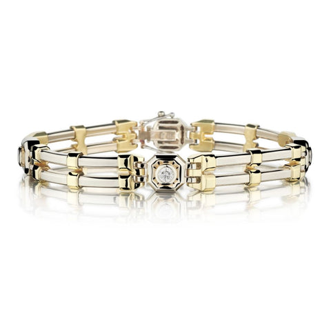 18KT Yellow Gold And White Gold Mens Diamond Bracelet