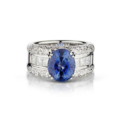 3.50 Carat Ceylon Sapphire And Diamond Wide WG Ring