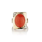 Retro 14KT Yellow Gold Coral And Diamond Cocktail Ring