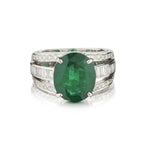 5.50 Carat Oval-shaped Green Emerald And Diamond White Gold Ring