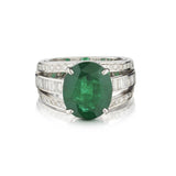 5.50 Carat Oval-shaped Green Emerald And Diamond White Gold Ring