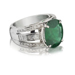 5.50 Carat Oval-shaped Green Emerald And Diamond White Gold Ring