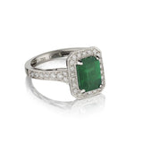 1.75 Carat Green Emerald Halo-Set Diamond White Gold Ring