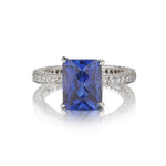 4.55 Carat Blue Sapphire Criss-Cut Gemstone And Diamond WG Ring