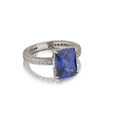 4.55 Carat Blue Sapphire Criss-Cut Gemstone And Diamond WG Ring