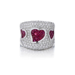 Round Brilliant Cut Diamond And Ruby Heart Wide Ring