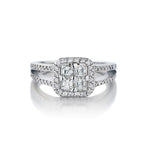 1.00 Carat Total Round Brilliant Cut And Baguette Cut Diamond Ring