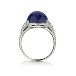 12.90 Carat Cabochon Tanzanite Art Deco Platinum Ring