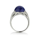 12.90 Carat Cabochon Tanzanite Art Deco Platinum Ring