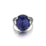 12.90 Carat Cabochon Tanzanite Art Deco Platinum Ring