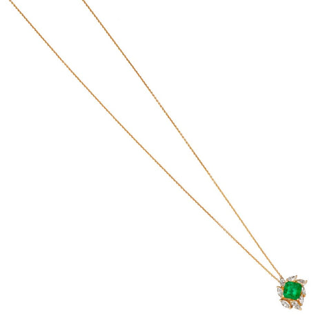 1.20 Carat Green Emerald And Diamond Pendant Necklace