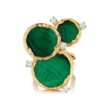 One Of A Kind Yellow Gold Cluster Malachite And Diamond Large Ring