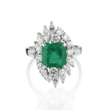 2.99 Carat Green Emerald And Diamond Platinum Ring