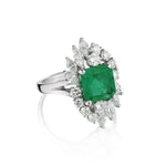 2.99 Carat Green Emerald And Diamond Platinum Ring