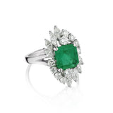 2.99 Carat Green Emerald And Diamond Platinum Ring