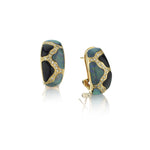 Yellow Gold Onyx, Opal And Diamond Custom Made Earrings