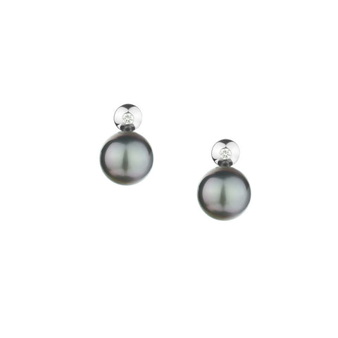 Tahitian Pearl And Diamond White Gold Stud Earrings