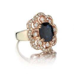 4.50 Carat Blue Sapphire And Diamond Flower Large Cluster Ring