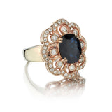 4.50 Carat Blue Sapphire And Diamond Flower Large Cluster Ring