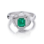 0.80 Carat Square-Cut Green Emerald And Diamond Dress Ring