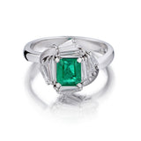 0.80 Carat Square-Cut Green Emerald And Diamond Dress Ring