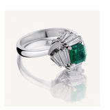 0.80 Carat Square-Cut Green Emerald And Diamond Dress Ring