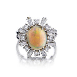 2.50 Carat Opal And Round Brilliant Cut Diamond Platinum Dress Ring