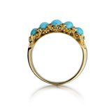 Turquoise And Old-Mine Cut Diamond Yellow Gold Vintage Ring