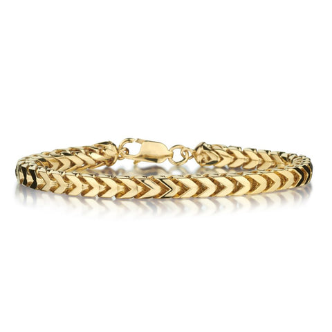 Unisex 14KT Yellow Gold Square Chevron Link Heavy Bracelet