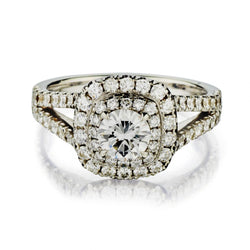 0.70 Carat Round Brilliant Cut Diamond Halo-Set Engagement Ring