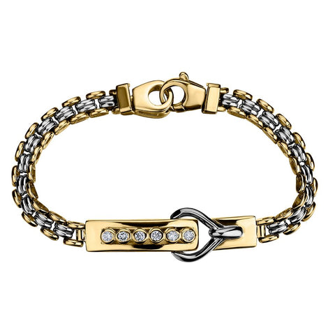 Unisex 14KT Yellow And White Gold Italian Made Diamond Bracelet