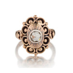 14KT Rose Gold Old Rose Cut Diamond Ornate Wide Ring