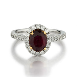 1.60 Carat Oval-Cut Ruby And Diamond Halo Set White Gold Ring