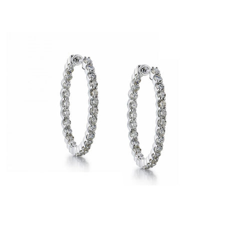 3.00 Carat Total Weight Round Brilliant Cut Diamond Hinged Hoop Earrings