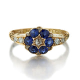 14KT Yellow Gold Sapphire And Diamond English Flower Ring