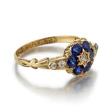 14KT Yellow Gold Sapphire And Diamond English Flower Ring