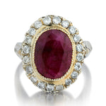 Impressive 7.00 Carat Ruby And Diamond Halo-Set Cocktail Ring