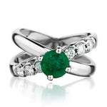 1.01 Carat Green Emerald And Diamond White Gold Cross Over Ring