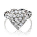 Mid-Century 14KT White Gold Old-European Cut Diamond Heart Ring