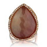 18kt rose gold ladies  pear shape pink hue quartz ring