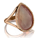 18kt rose gold ladies  pear shape pink hue quartz ring